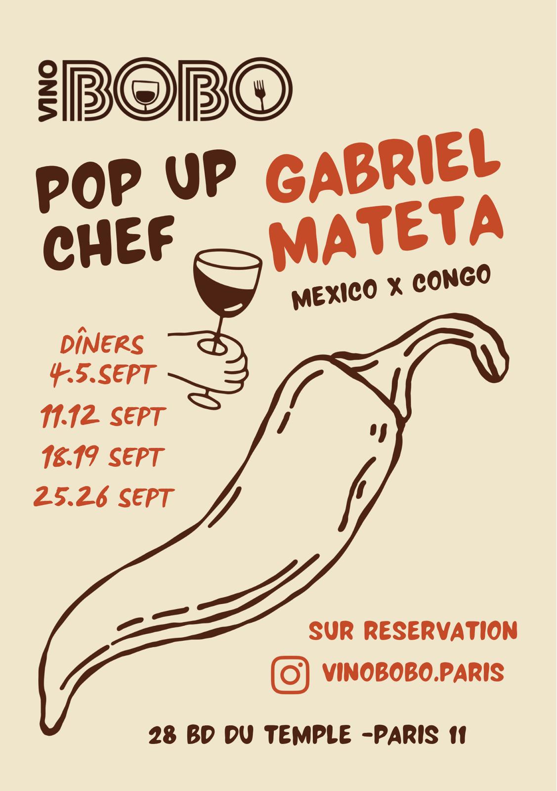 Affiche de l'événement Pop-up chef Gabriel Mateta · Mexico × Congo chez VINOBOBO — visuel 1